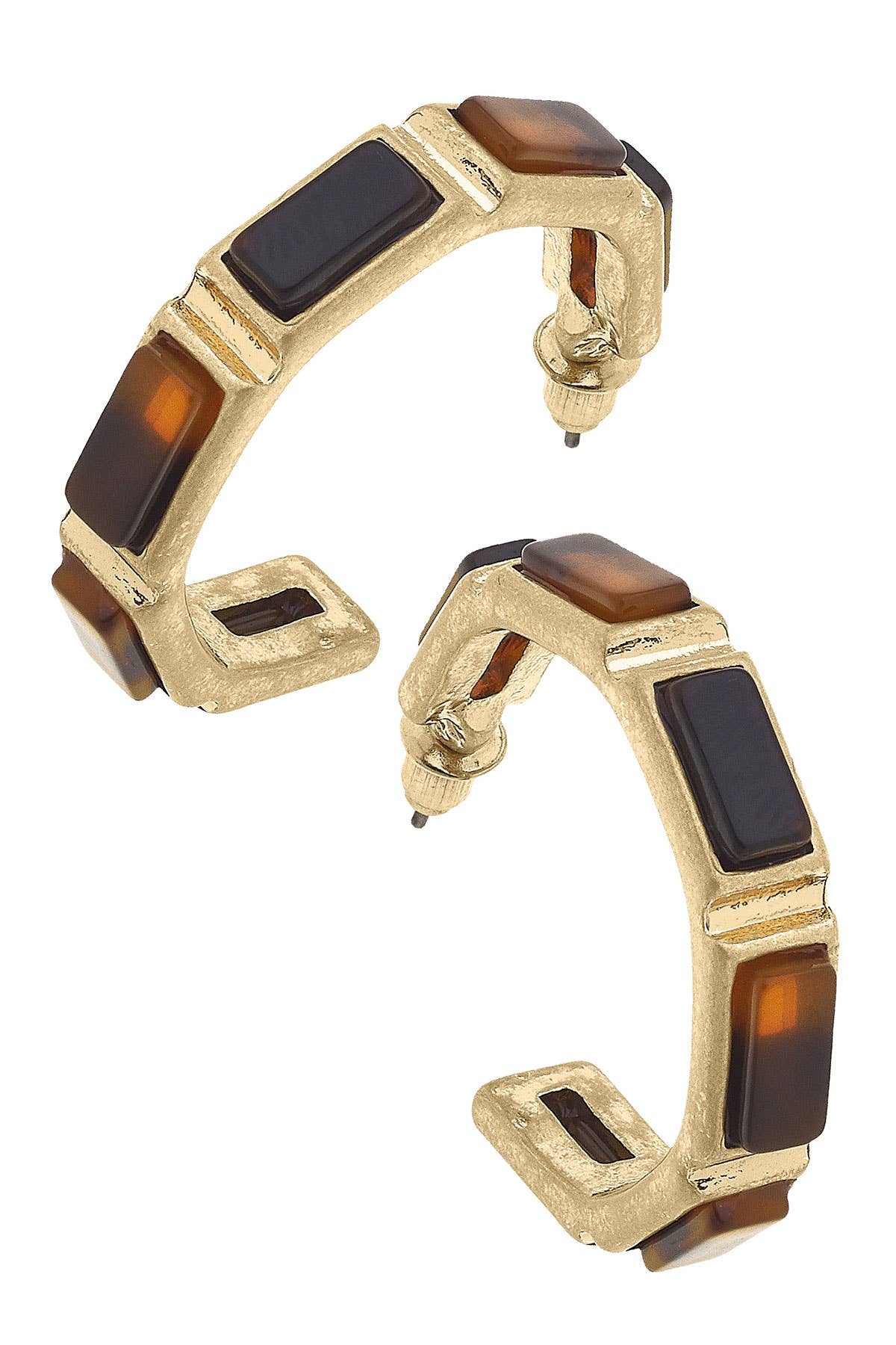 Halston Tortoise Hoop Earrings in Worn Gold