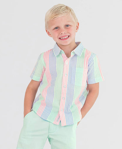 Boys Multi-Color Seersucker Short Sleeve Button Down Shirt