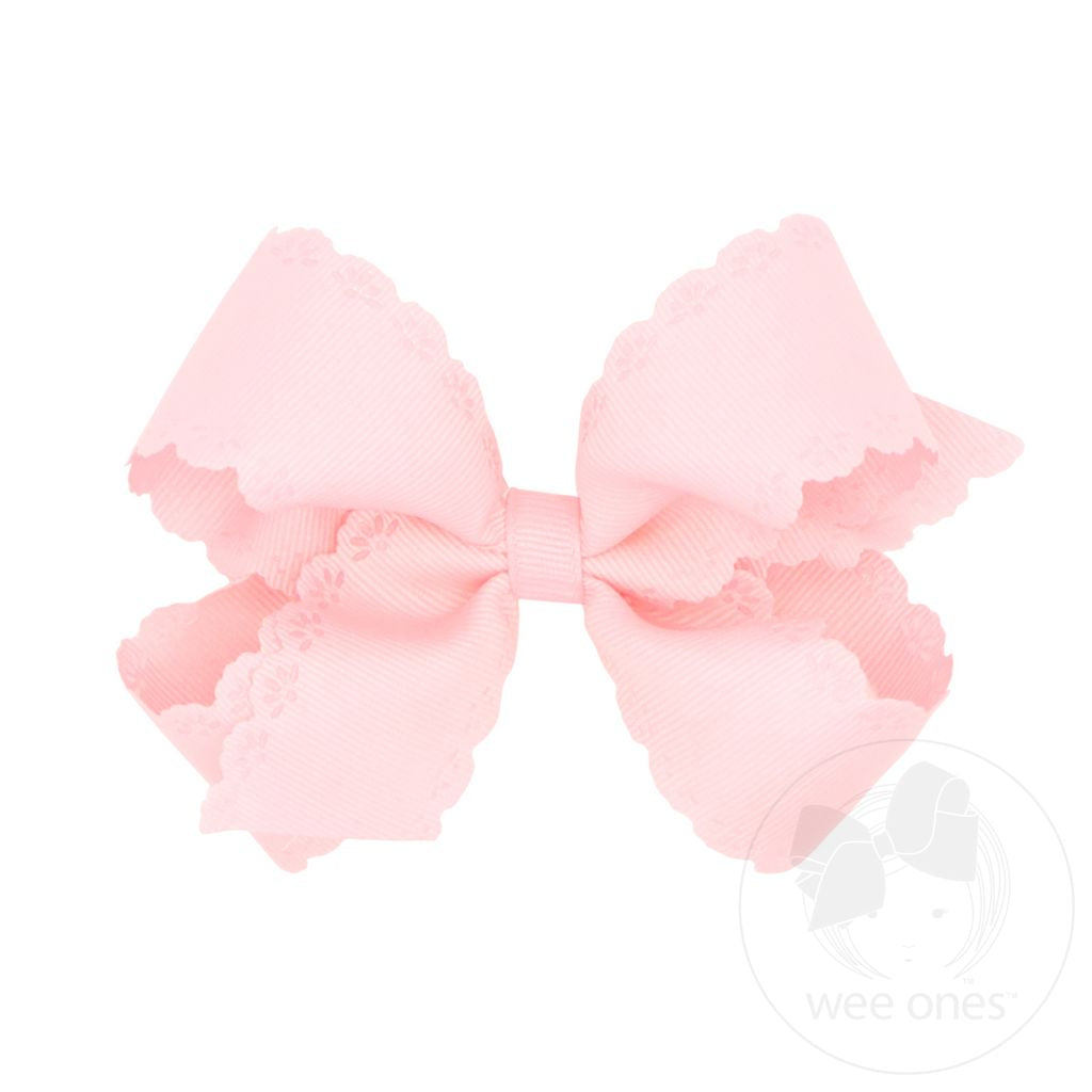 Medium Grosgrain Bow with Eyelet Flower-Embossed Edges