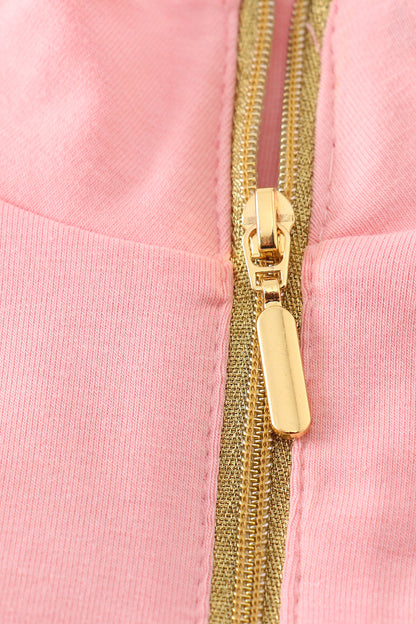 Pink character embroidery zip girl pullover