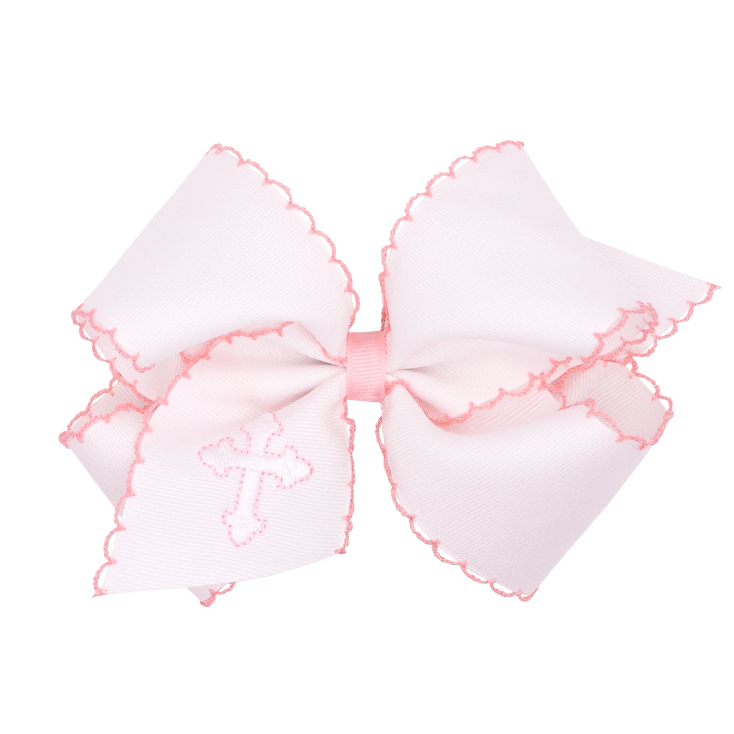 King Grosgrain Hair Bow with Moonstitch Edge and Embroidery - Spring