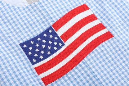 Blue Gingham American Flag Pocket Shortall