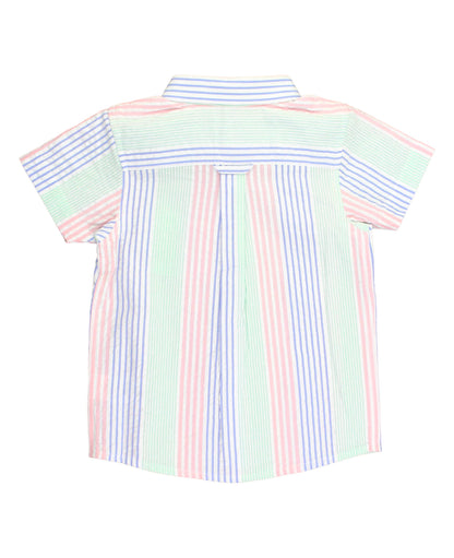 Boys Multi-Color Seersucker Short Sleeve Button Down Shirt