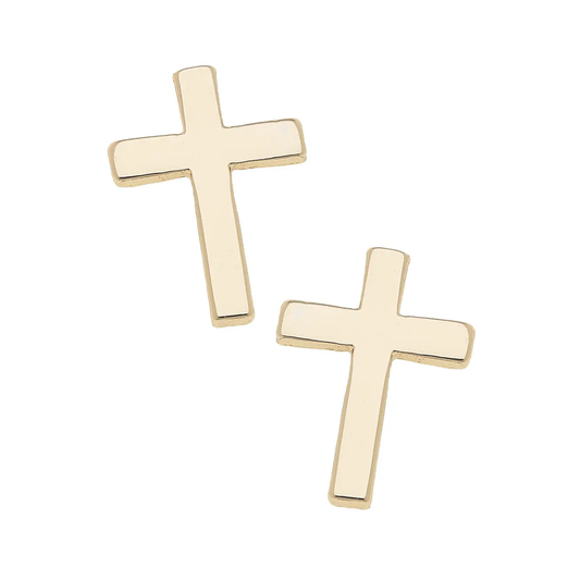 Ruth Cross Stud Earrings in Shiny Gold