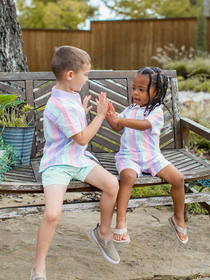 Boys Multi-Color Seersucker Short Sleeve Button Down Shirt