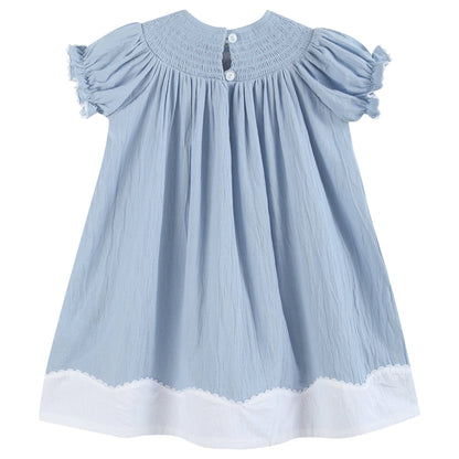 Light Blue Nativity Smocked Bishop Sleeve Dress