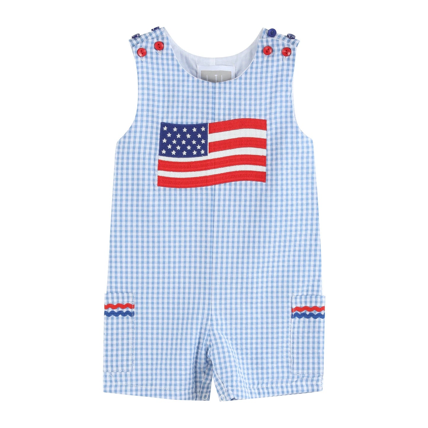 Blue Gingham American Flag Pocket Shortall