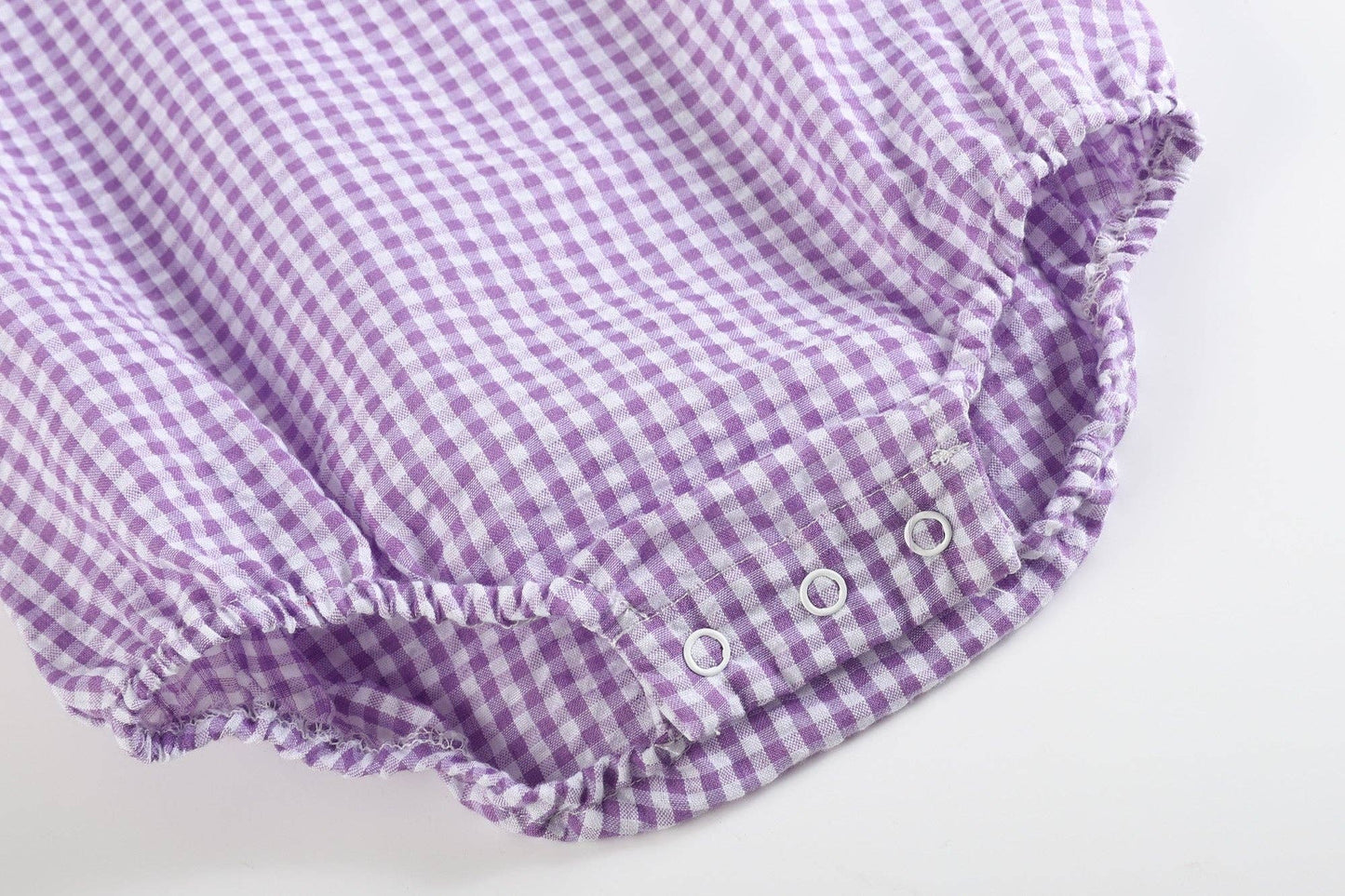 Classic Purple Gingham Collared Baby Bubble Romper