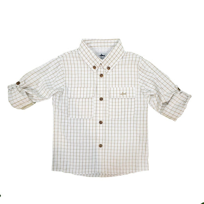 Flagler Boys Fishing Shirt - White/Khaki Plaid