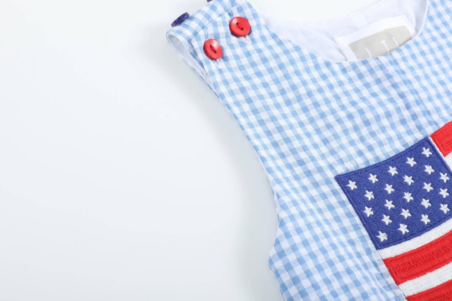 Blue Gingham American Flag Pocket Shortall