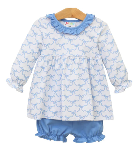 Blue Trellis Bow Bloomer Set