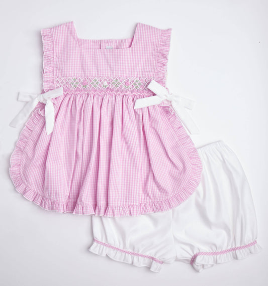 Pink Gingham Smocked Pinafore Set