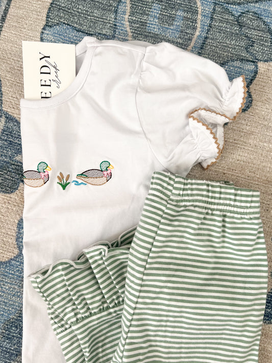 Embroidered Mallard Girls Set - Green