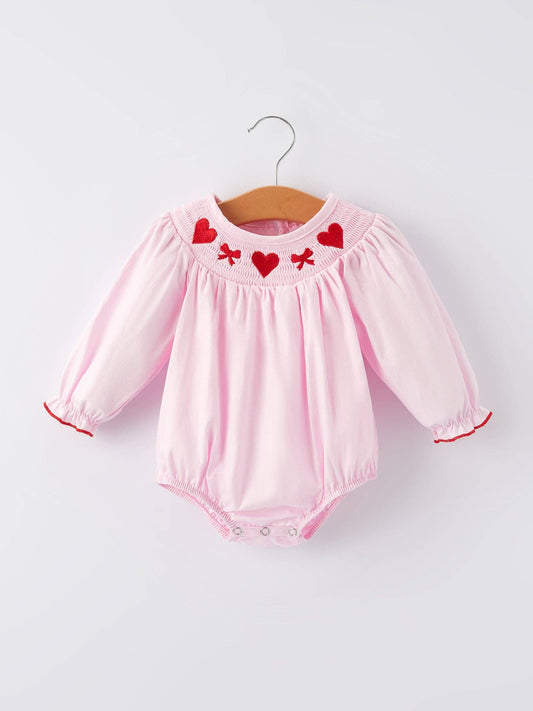 Red Hearts & Bows Smocked Bubble