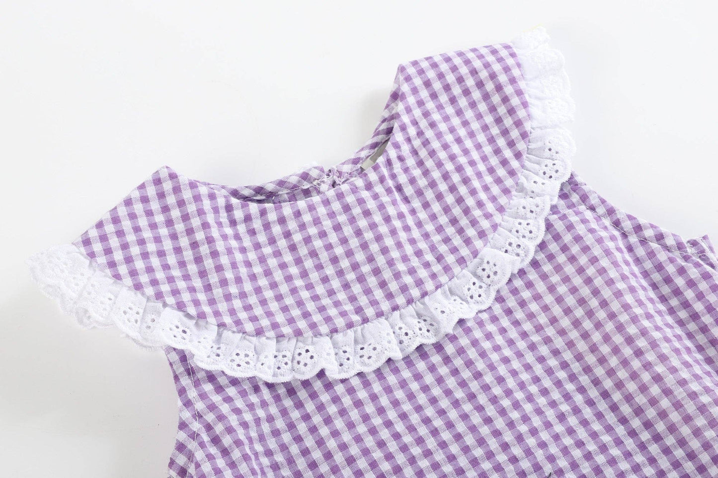 Classic Purple Gingham Collared Baby Bubble Romper