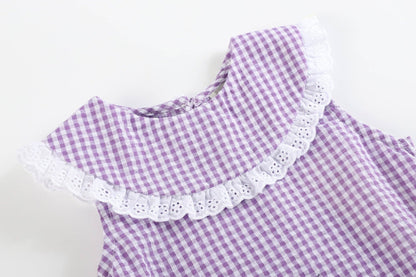 Classic Purple Gingham Collared Baby Bubble Romper