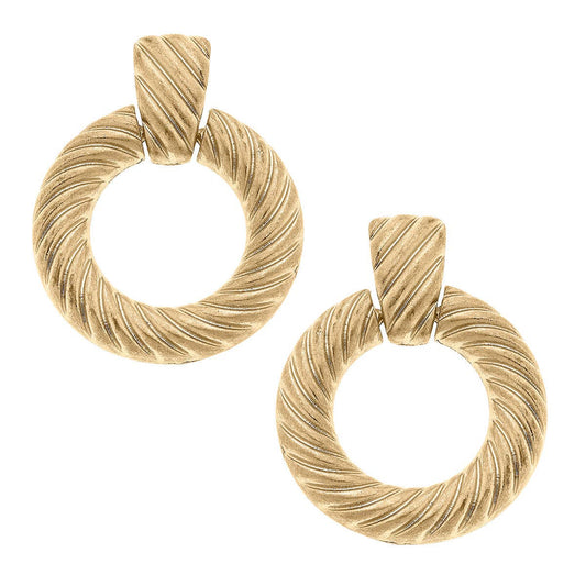 Kyra Twisted Metal Drop Hoop Earrings in Worn Gold