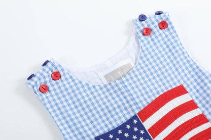 Blue Gingham American Flag Pocket Shortall