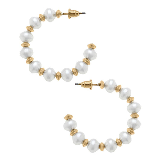 Layne Baroque Pearl Hoop Earrings in Ivory