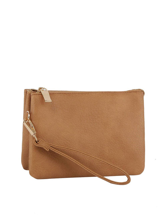 Convertible Clutch Crossbody Wristlet in Light Tan