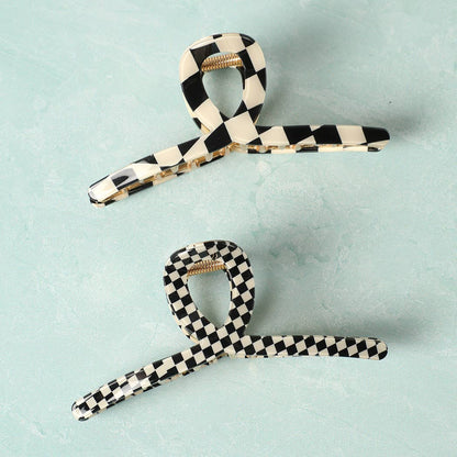 Dainty Checkered Pattern Thin Hair Claw Clip