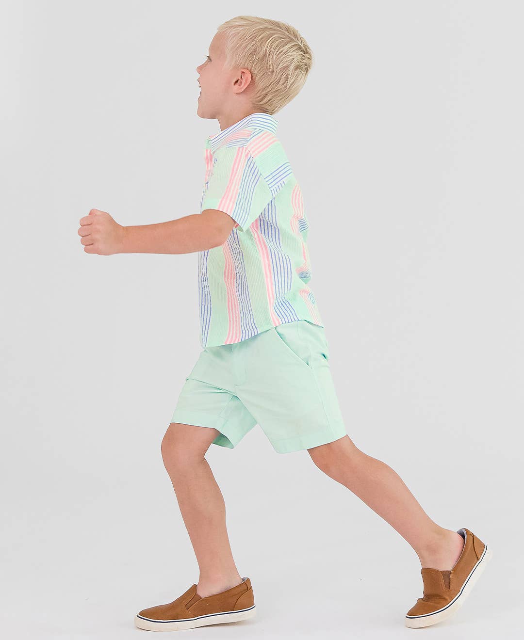 Boys Multi-Color Seersucker Short Sleeve Button Down Shirt