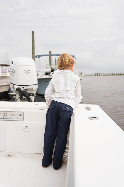 Flagler Boys Fishing Shirt - White/Khaki Plaid