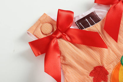 Orange Gingham Pumpkin Bow-Accent Overalls