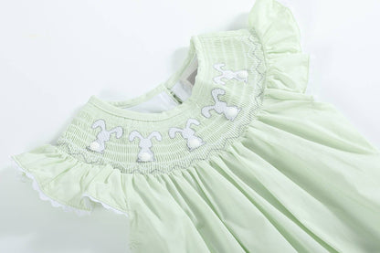 Honeydew Green Bunny Smocked Flutter Romper