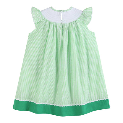 Green Seersucker Watermelon Smocked Bishop Dress