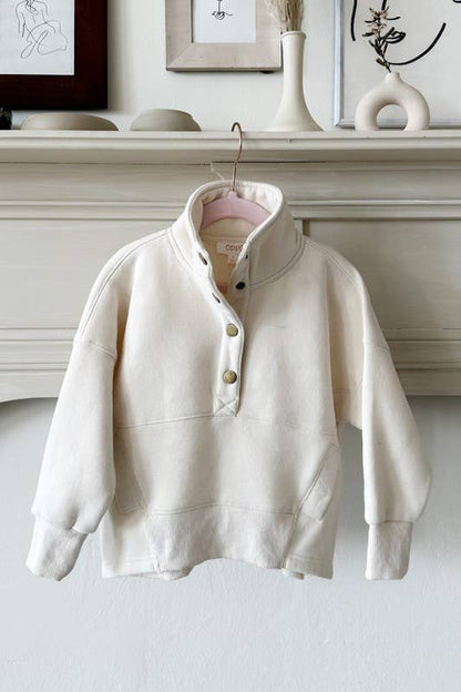 Kids Washed High Neck Sweatshirt in Washed Cream