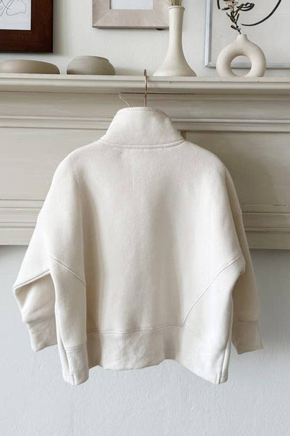 Kids Washed High Neck Sweatshirt in Washed Cream