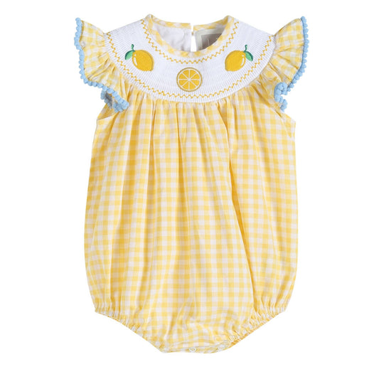 Yellow Gingham Lemon Smocked Flutter Romper