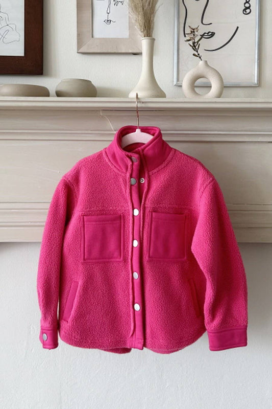 Kids High Neck Fleece Jacket in Hot Pink