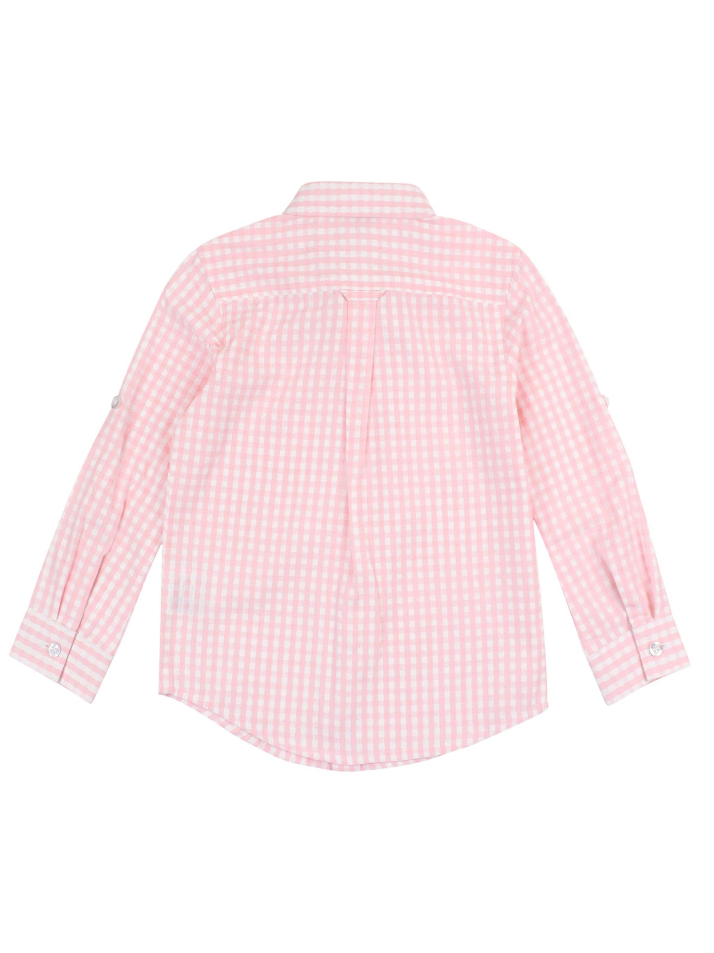 Boys Pink Gingham Check Long Sleeve Button Down