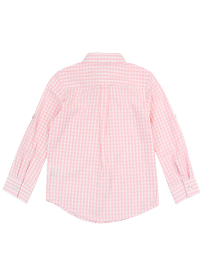 Boys Pink Gingham Check Long Sleeve Button Down