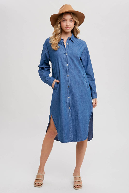 DENIM LONGLINE MIDI DRESS