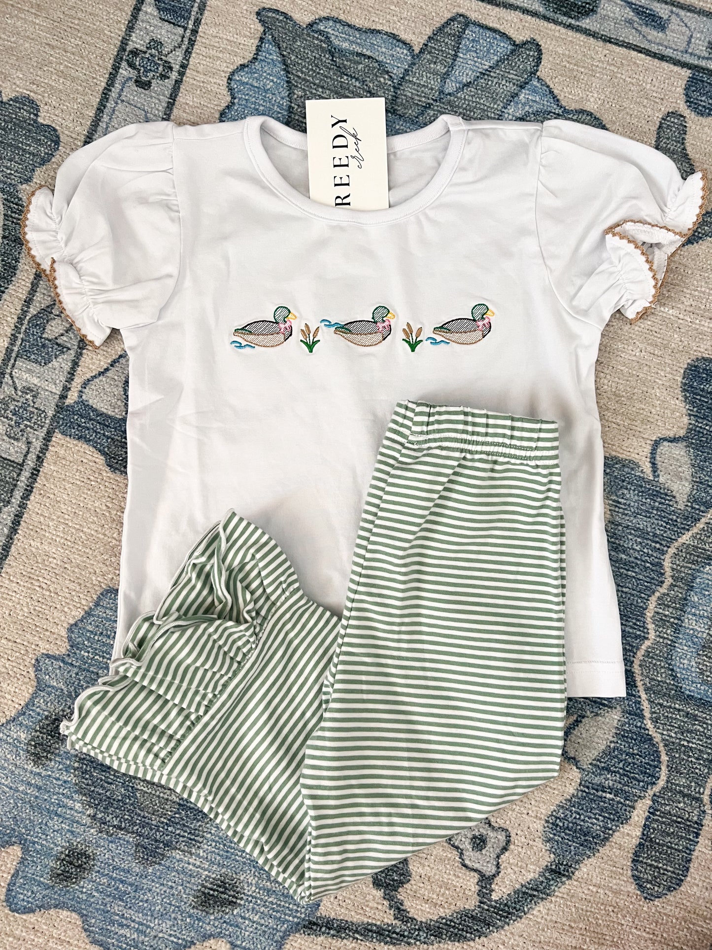 Embroidered Mallard Girls Set - Green