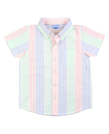 Boys Multi-Color Seersucker Short Sleeve Button Down Shirt