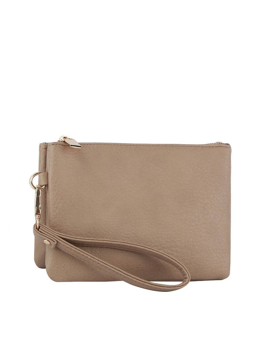 Convertible Clutch Crossbody Wristle in Stone