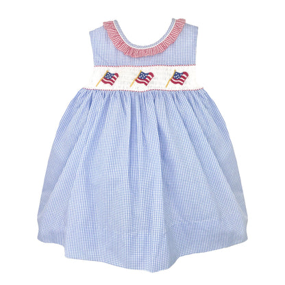 Sun Dress with Flag Hand Picture Smocking