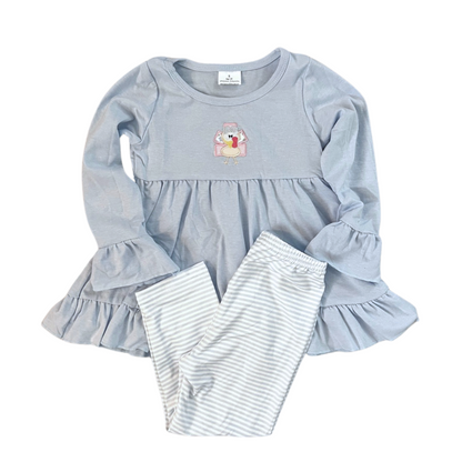 Girls Blue Embroidered Turkey Set