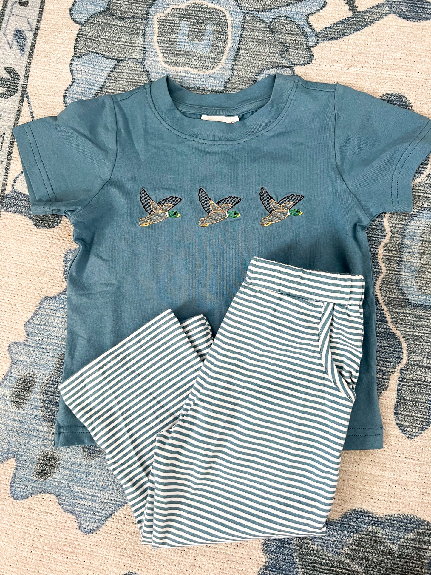 Embroidered Mallard Boys Set - Blue