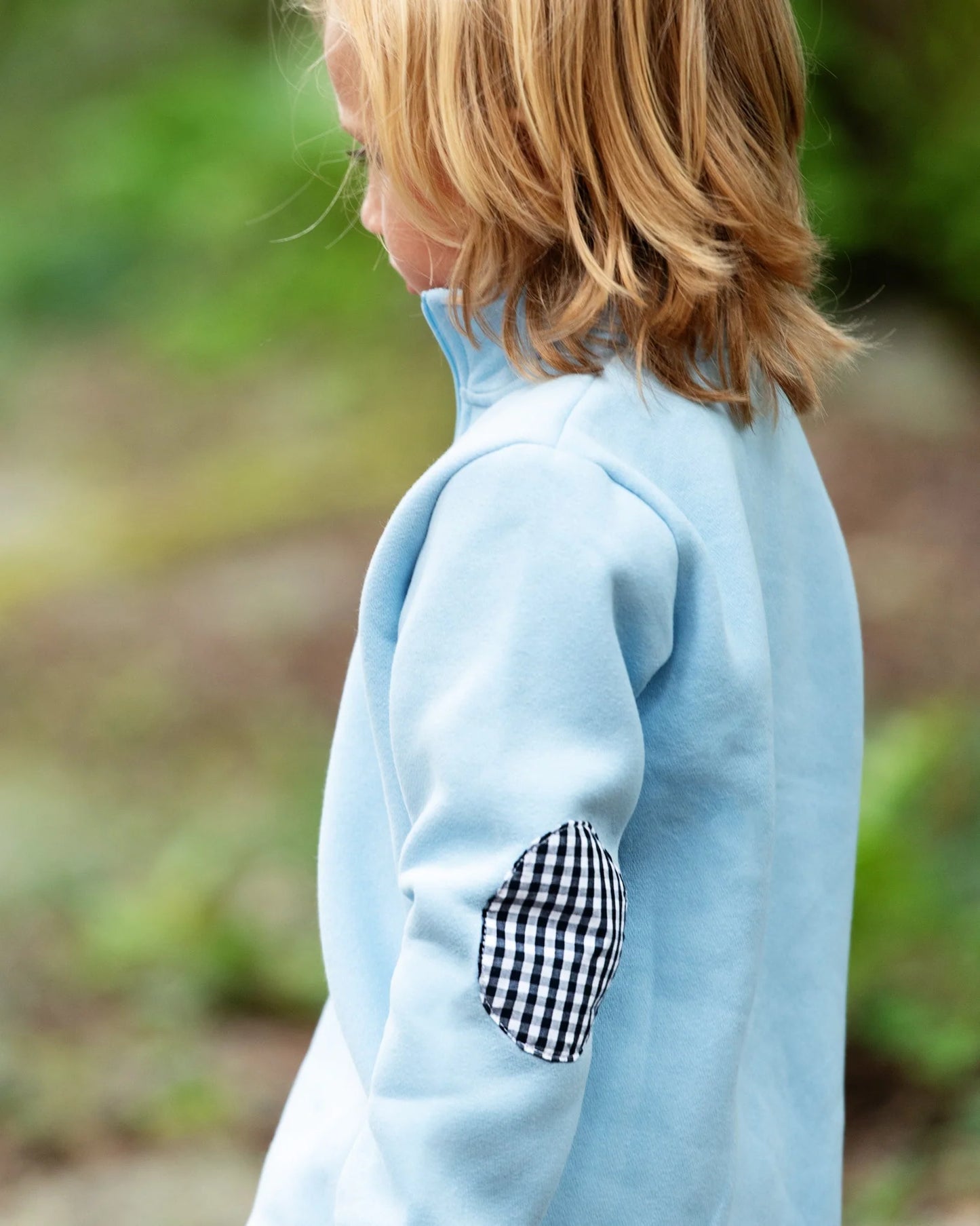 1/4 Zip Pullover - Light Blue & Navy Gingham