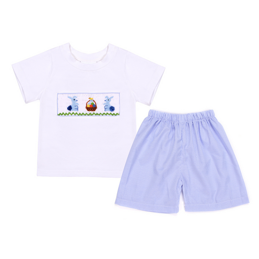 Blue Bunny Smocked Shorts Set