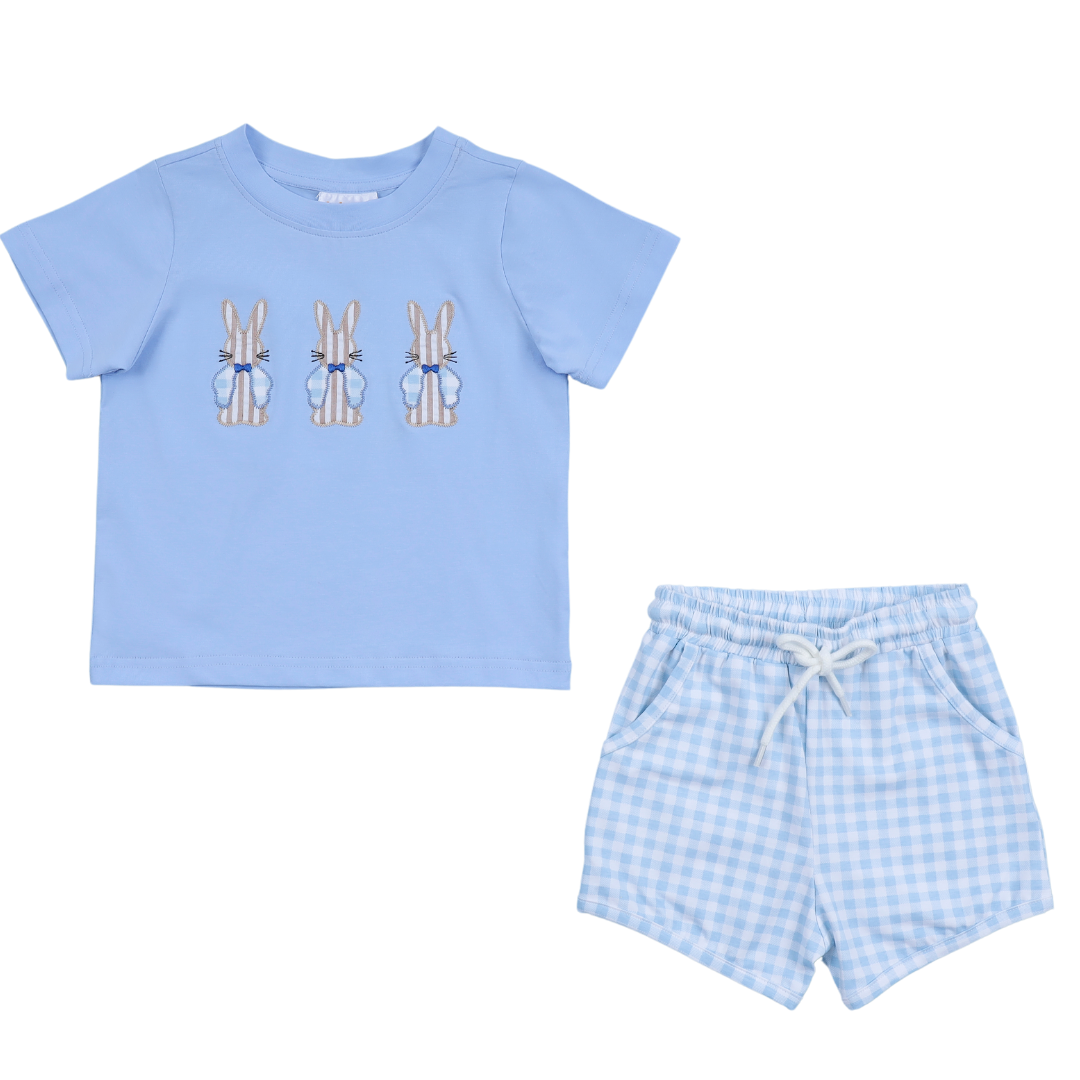 Appliqué Bunny Gingham Shorts Set