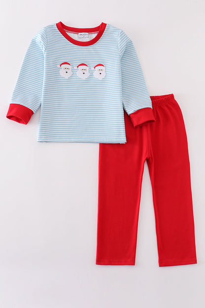 Blue christmas santa emboidery boy set