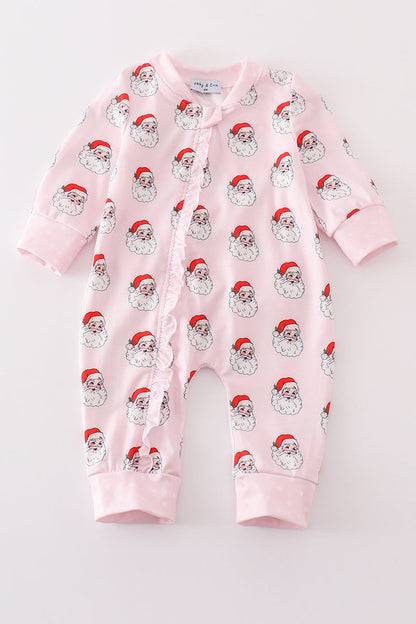 Pink christmas santa claus zipper girl romper