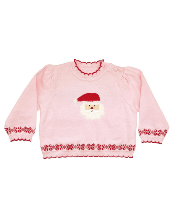 Fuzzy Santa Lightweight Knit Sweater in Pink