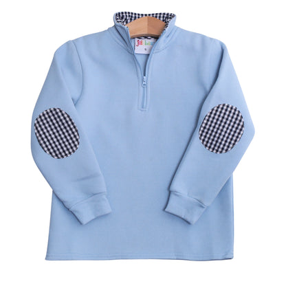 1/4 Zip Pullover - Light Blue & Navy Gingham